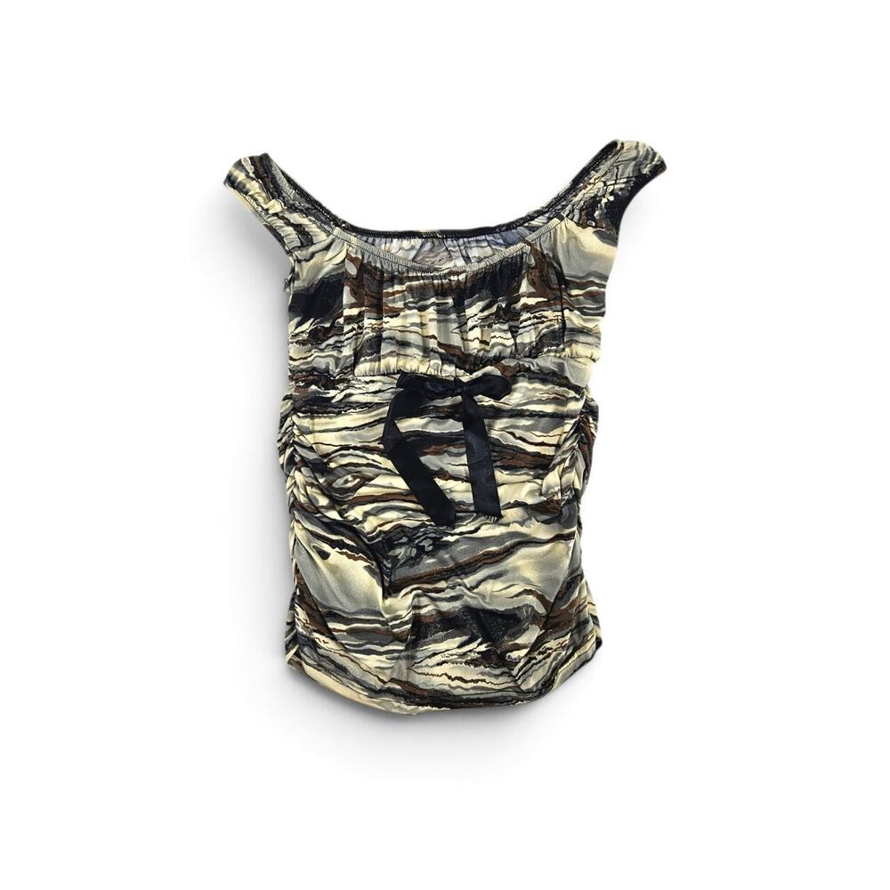 Y2k Euro Top Sleeveless Satin Bow Ruched Sides - Size Small